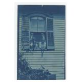 Children in Window Cyanotype RPPC Postcard