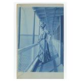 Woman on Steamship Cyanotype RPPC Postcard