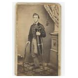 Disabled Amputee with Crutches CDV Photo