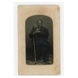 Disabled Man with Crutch Tintype Photo
