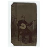 Occupational Banjo Player Tintype Photo