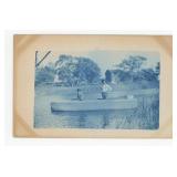 Men in Motorized Boat Cyanotype RPPC Postcard