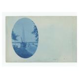 Three Mast Schooner Boat Cyanotype RPPC Postcard
