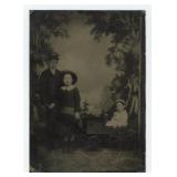Children in Pull Wagon Tintype Photo