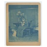 Victorian Cyanotype Photo of Woman and Cat