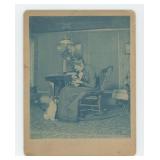 Victorian Cyanotype Photo of Woman and Cat