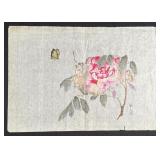 Antique Japanese Butterfly Flower Painting