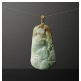 14K Gold Chinese Jade Jadeite Bird Pendant
