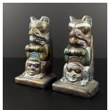 Barbara L Raku Pottery Totem Pole Bookends