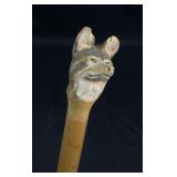 Folk Art Carved Dog Head Walking Stick Cane