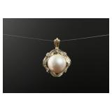 14K Yellow Gold Diamond Pearl Pendant