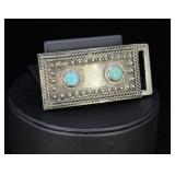 Mexico .900 Silver Turquoise Belt Buckle