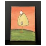 Folk Art Chicken in Coat Painting