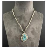 Navajo Sterling Bench Bead Turquoise Necklace
