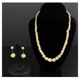 Art Deco Vegetable Ivory Necklace and Earrings