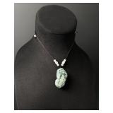 Chinese Carved Jade Jadeite Pixiu Necklace