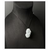 Chinese Carved White Jade Jadeite Pixiu Necklace