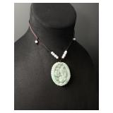 Chinese Carved Jade Jadeite Pixiu Ruyi Necklace