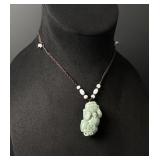 Chinese Carved Jade Jadeite Pixiu Necklace