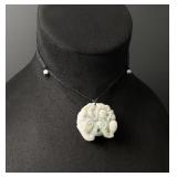 Chinese Carved White Jade Jadeite Pixiu Necklace