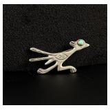 Navajo Sterling Silver Turquoise Roadrunner Brooch