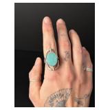 Sterling Silver Turquoise and Abalone Spinner Ring