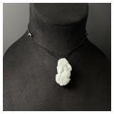 Chinese Carved White Jade Jadeite Pixiu Necklace