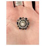 Victorian Hungarian Sterling Blue Paste Brooch