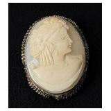 Victorian .800 Silver Shell Cameo Brooch