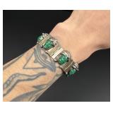 Taxco Mexico Sterling Silver Green Onyx Bracelet