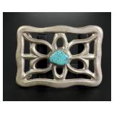 Navajo Sterling Turquoise Tufa Cast Belt Buckle