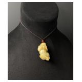 Chinese Carved Yellow Jade Jadeite Pixiu Necklace