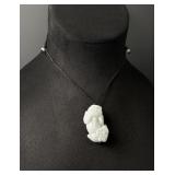 Chinese Carved White Jade Jadeite Pixiu Necklace