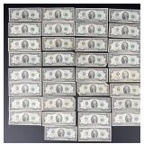 Collection of 34 $2 Dollar Bills