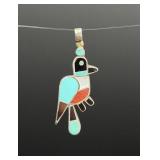 Zuni Sterling Silver Inlaid Quail Pendant