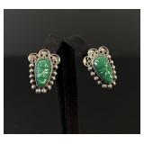 Taxco Mexico Sterling Silver Green Onyx Earrings