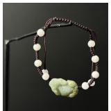 Chinese Carved Jade Jadeite Pixiu Beaded Bracelet