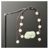 Chinese Carved Jade Jadeite Pixiu Beaded Bracelet