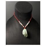 Chinese Carved Jade Jadeite Pixiu Necklace