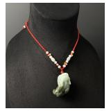 Chinese Carved Jade Jadeite Pixiu Necklace