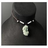 Chinese Carved Jade Jadeite Pixiu Necklace