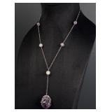 Chinese Carved Amethyst Shou Necklace