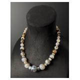 Carved Montana Picture Agate Bead Necklace