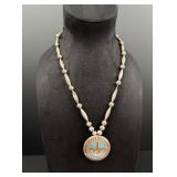 Navajo Sterling Silver Chip Inlay Sunface Necklace