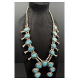 Navajo Sterling Turquoise Squash Blossom Necklace