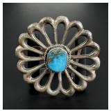 Navajo Sterling Turquoise Tufa Cast Belt Buckle