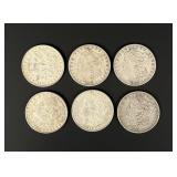 Group of 6 Morgan Silver Dollars