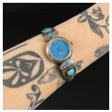 Navajo Sterling Silver Turquoise Coral Watch Tips