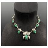 Taxco Mexico Sterling Silver Green Onyx Necklace