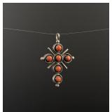 Navajo Sterling Turquoise Coral Cross Necklace